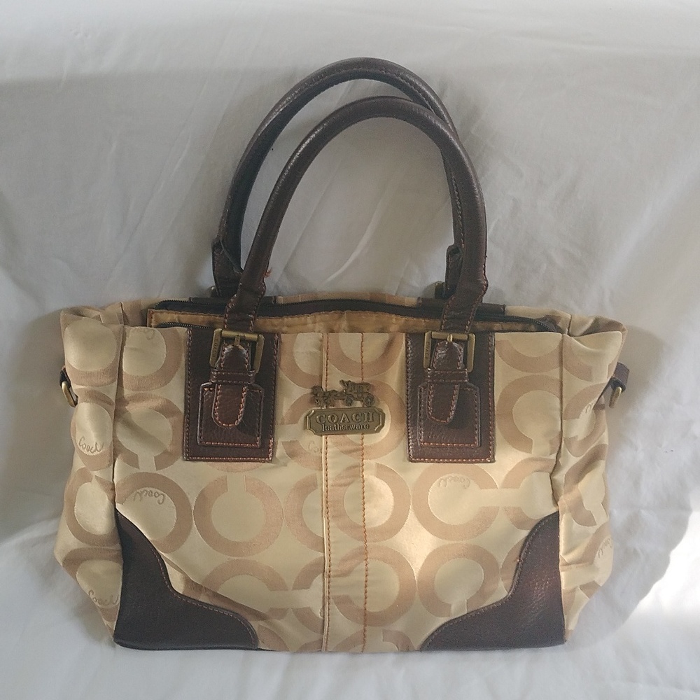 10" x 17" Coach Bag, Brown and Beige